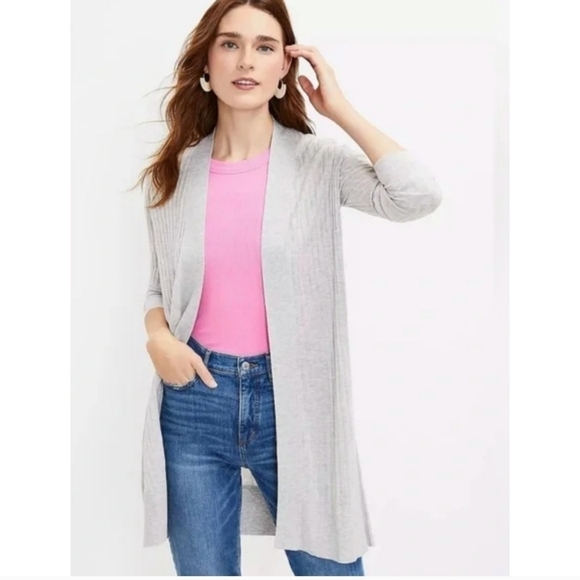 LOFT Light Gray Duster Open front Cardigan Size XLP, lightweight, casual - Picture 1 of 9